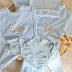 Dors bien velours bleu ciel, 5 pièces - plusieurs tailles -