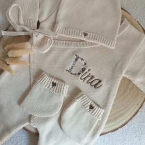 Combinaison beige, 3 pièces, 0/3 mois - personnalisable -