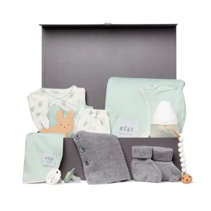 Coffret Prestige Douceur – Grande Box Bébé Mérinos imprimé vert