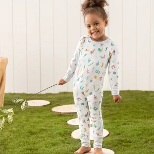 Barboteuse sans pieds Ecovero™ alphabet soupe blanc